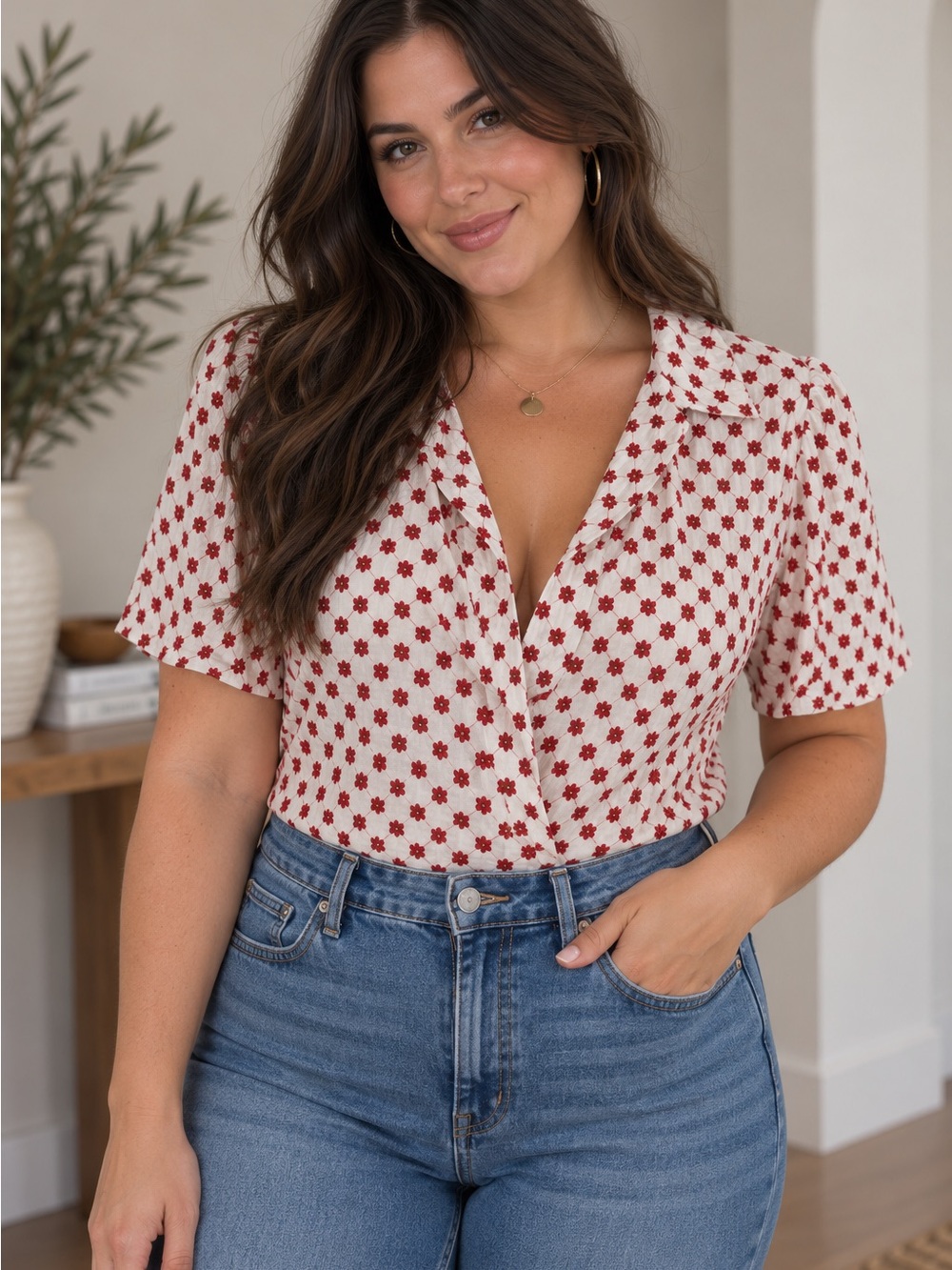 Draper James RSVP Red Floral Eyelet Bodysuit Size XL